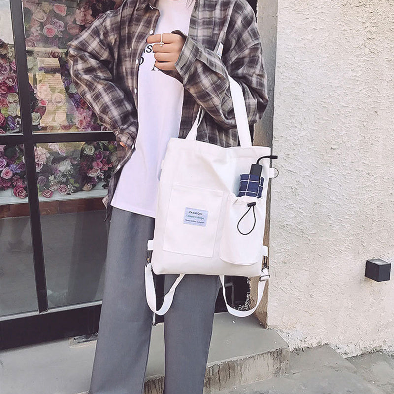 Harajuku Canvas Bags Students Handbag With Pockets Preppy Backpack Shoulder Bag For Women Schoolbags