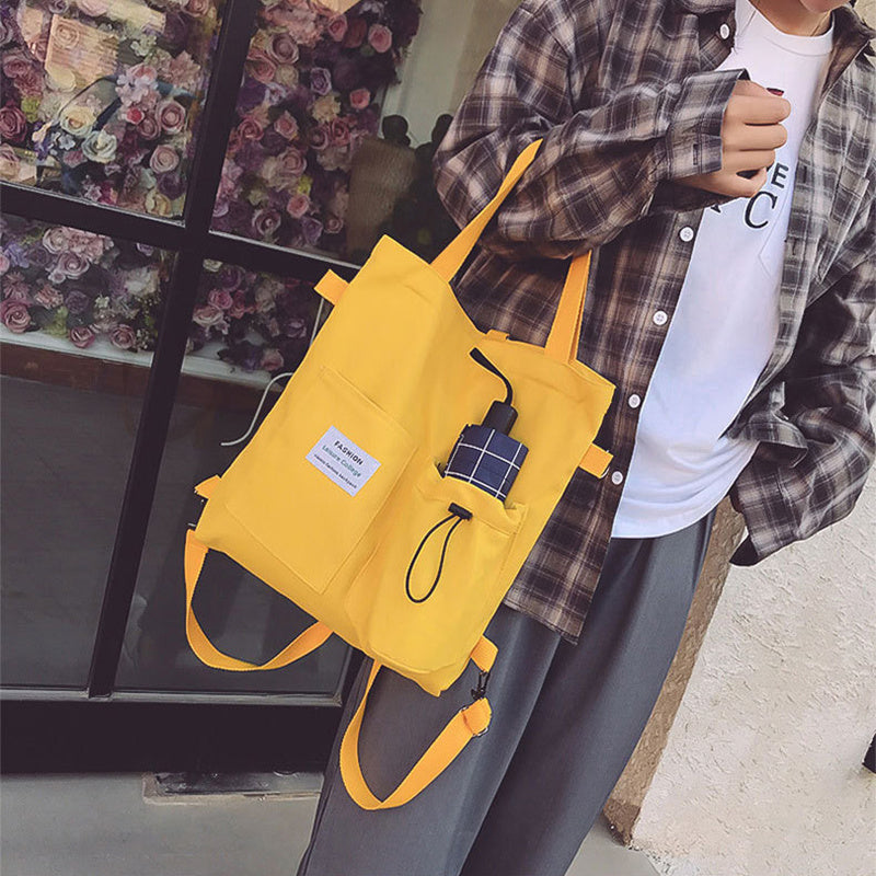 Harajuku Canvas Bags Students Handbag With Pockets Preppy Backpack Shoulder Bag For Women Schoolbags