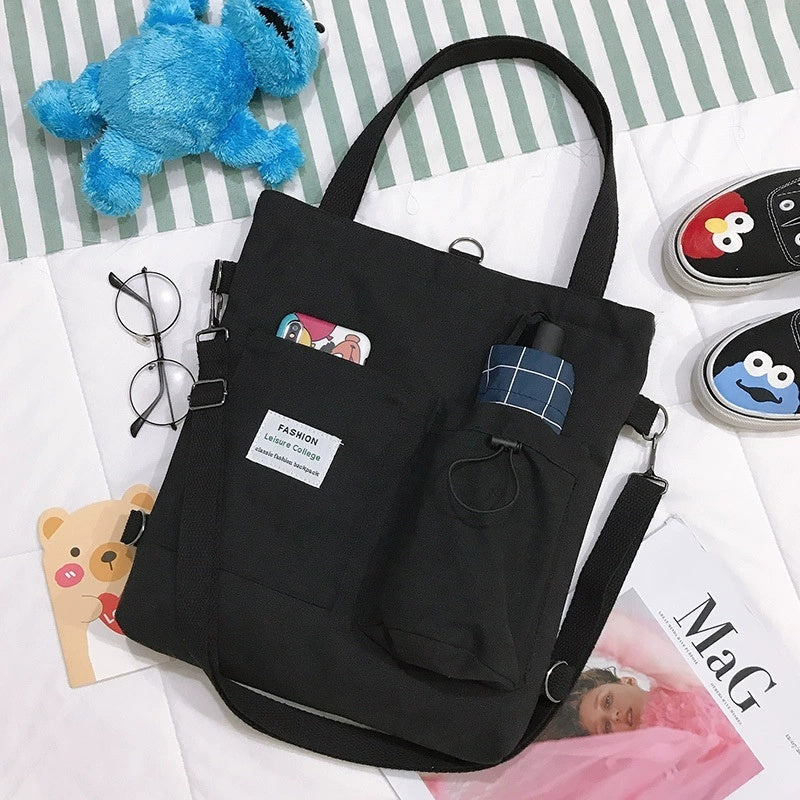 Harajuku Canvas Bags Students Handbag With Pockets Preppy Backpack Shoulder Bag For Women Schoolbags