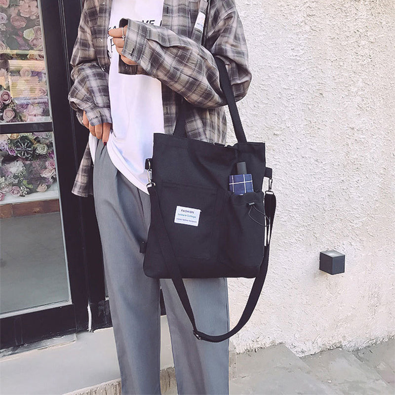 Harajuku Canvas Bags Students Handbag With Pockets Preppy Backpack Shoulder Bag For Women Schoolbags