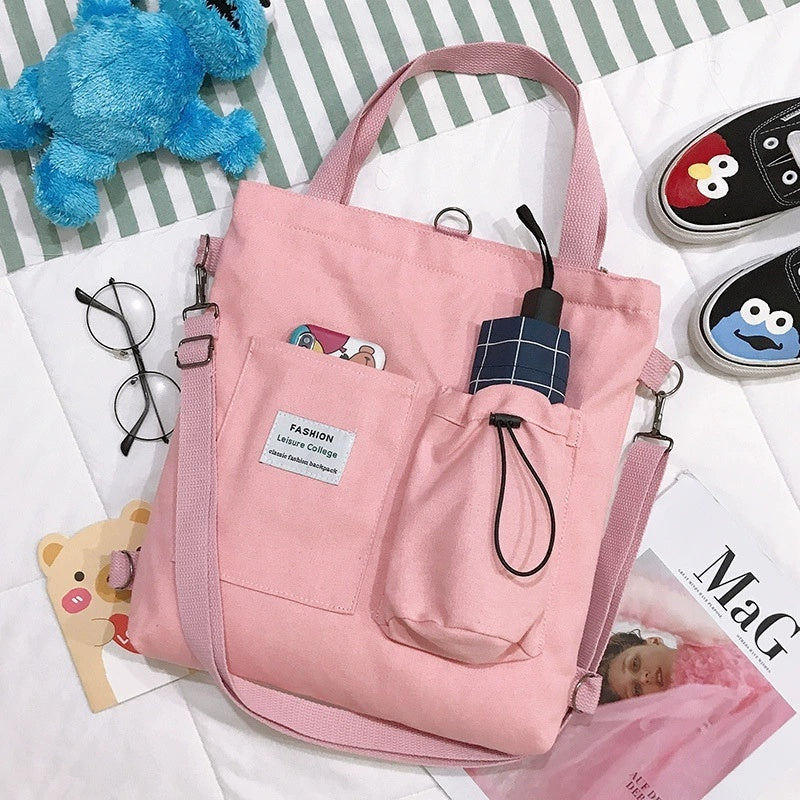 Harajuku Canvas Bags Students Handbag With Pockets Preppy Backpack Shoulder Bag For Women Schoolbags