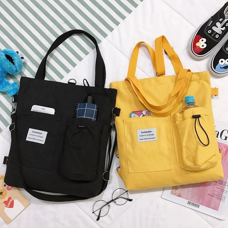 Harajuku Canvas Bags Students Handbag With Pockets Preppy Backpack Shoulder Bag For Women Schoolbags
