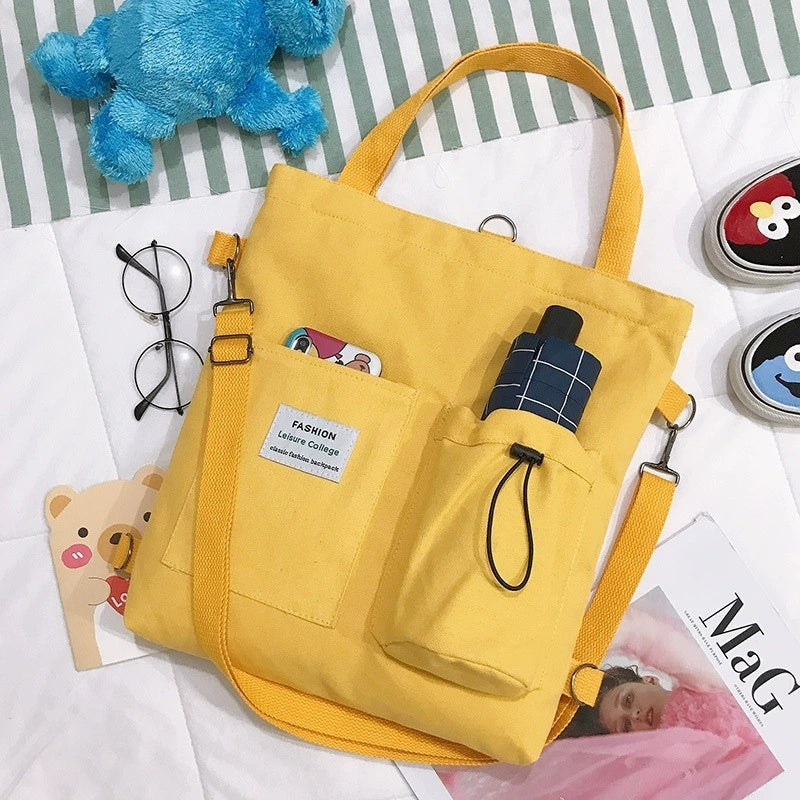 Harajuku Canvas Bags Students Handbag With Pockets Preppy Backpack Shoulder Bag For Women Schoolbags