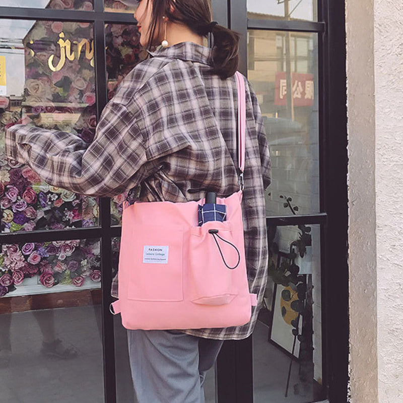 Harajuku Canvas Bags Students Handbag With Pockets Preppy Backpack Shoulder Bag For Women Schoolbags