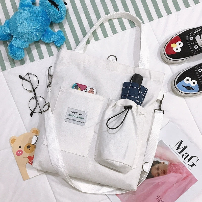 Harajuku Canvas Bags Students Handbag With Pockets Preppy Backpack Shoulder Bag For Women Schoolbags